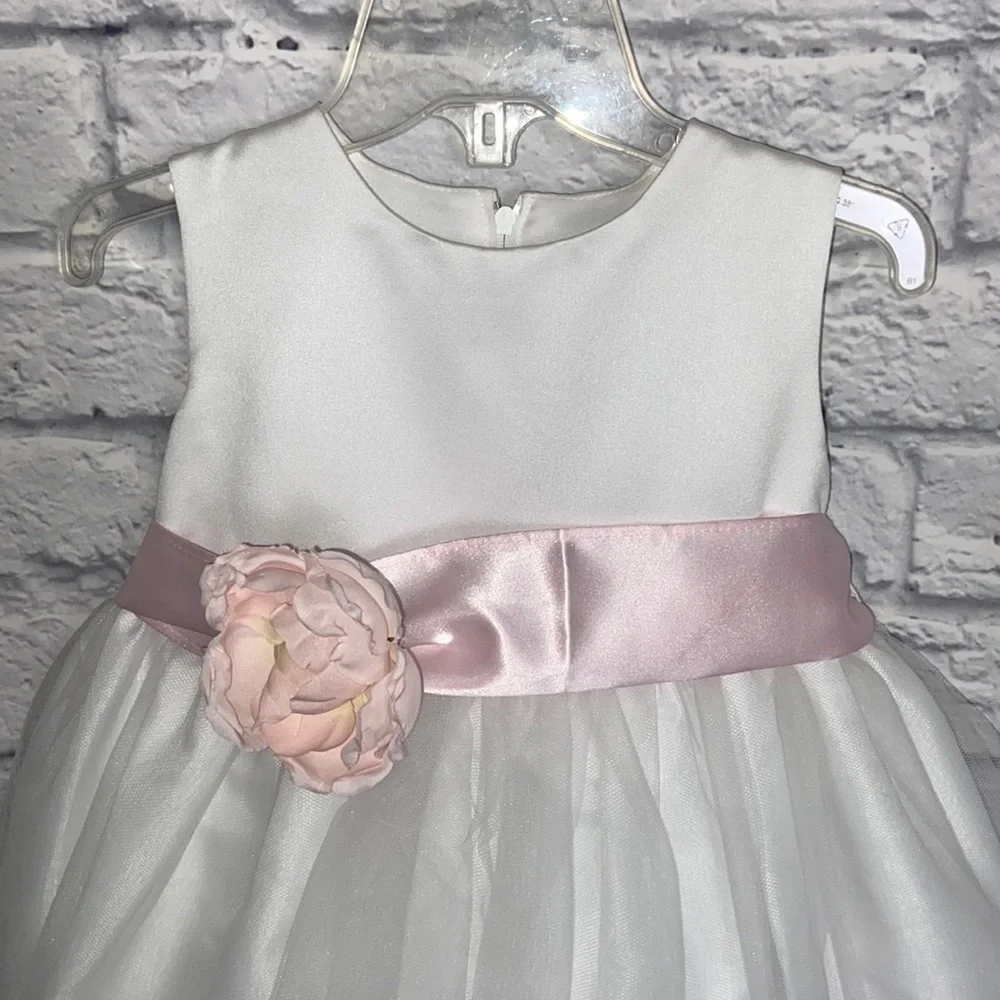 Us Angels 4T White and Pink Petal Tulle Flower Girl Dress